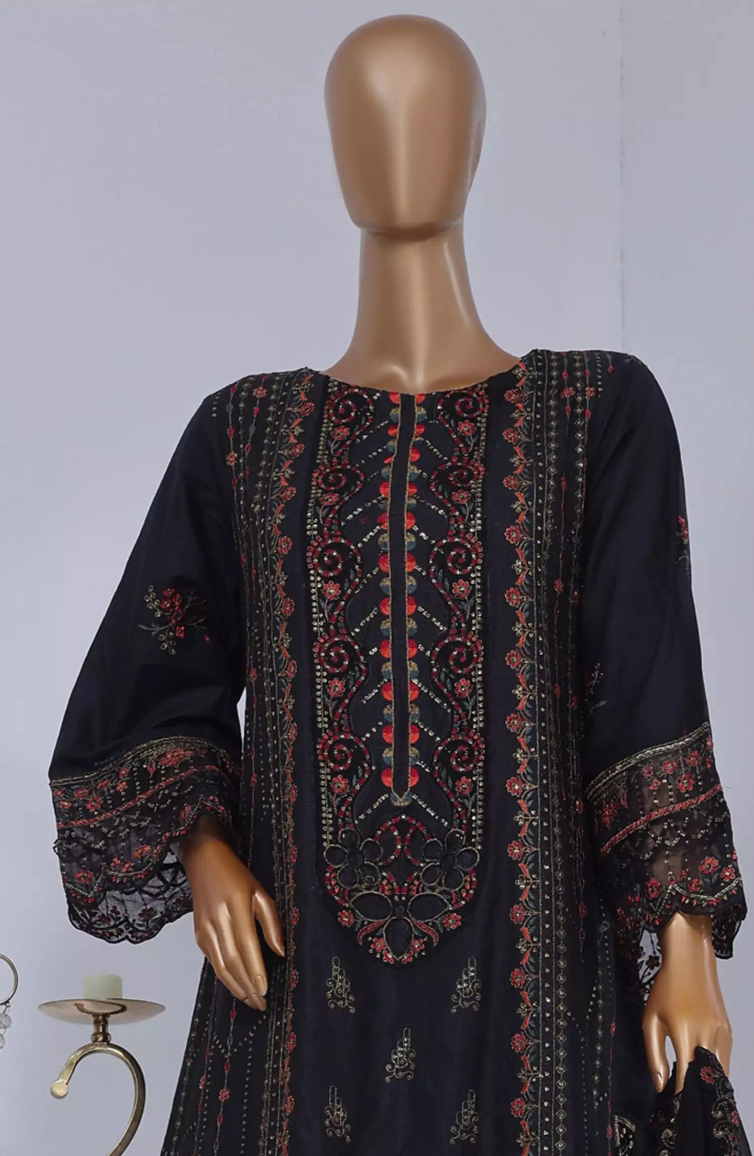 Bin Saeed Stitched 3 Piece Luxury Self Emb Cotton Frocks Collection (08)