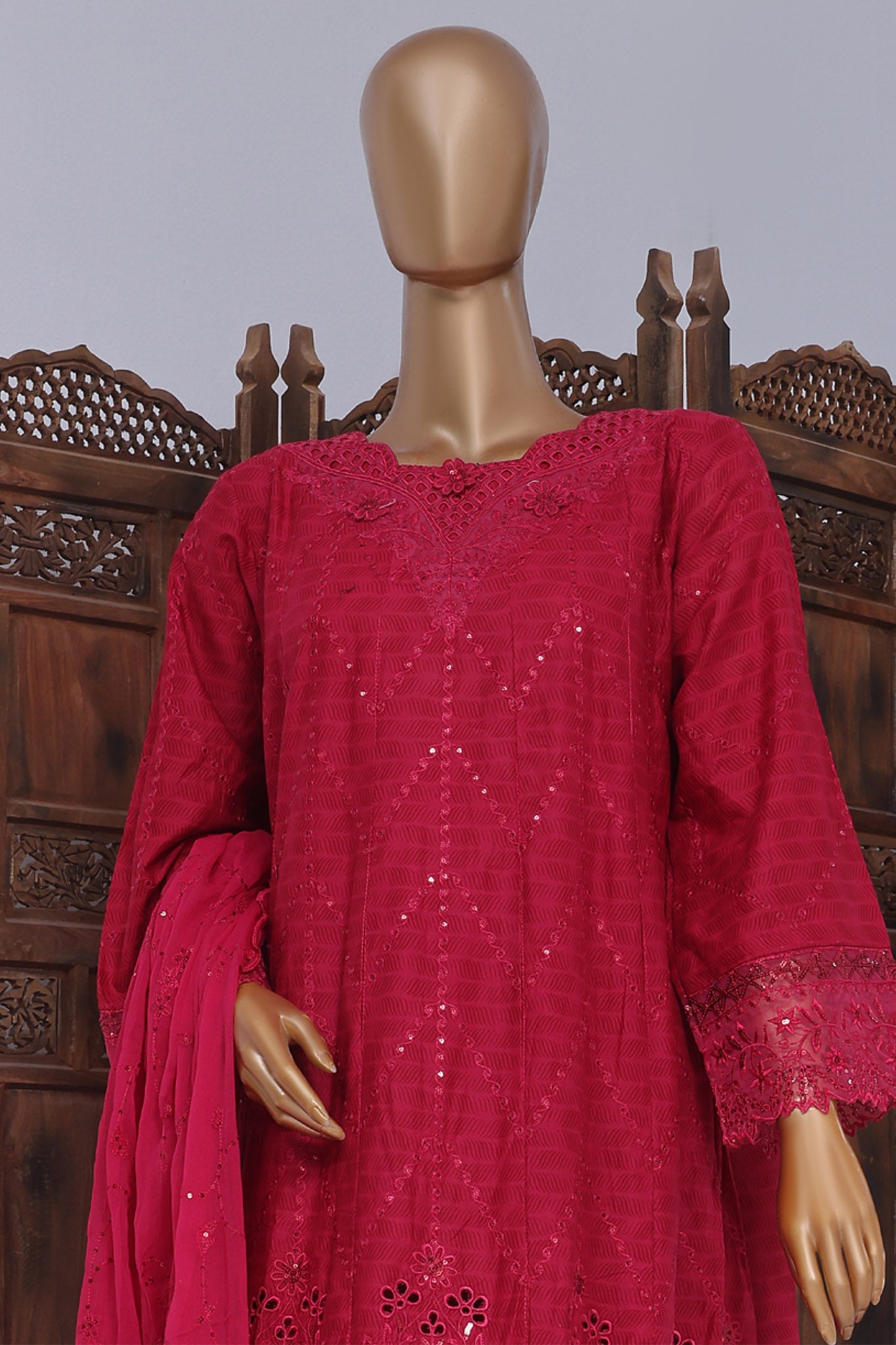 Bin Saeed Stitched 3 Piece Luxury Self Emb Cotton Frocks Collection (06)