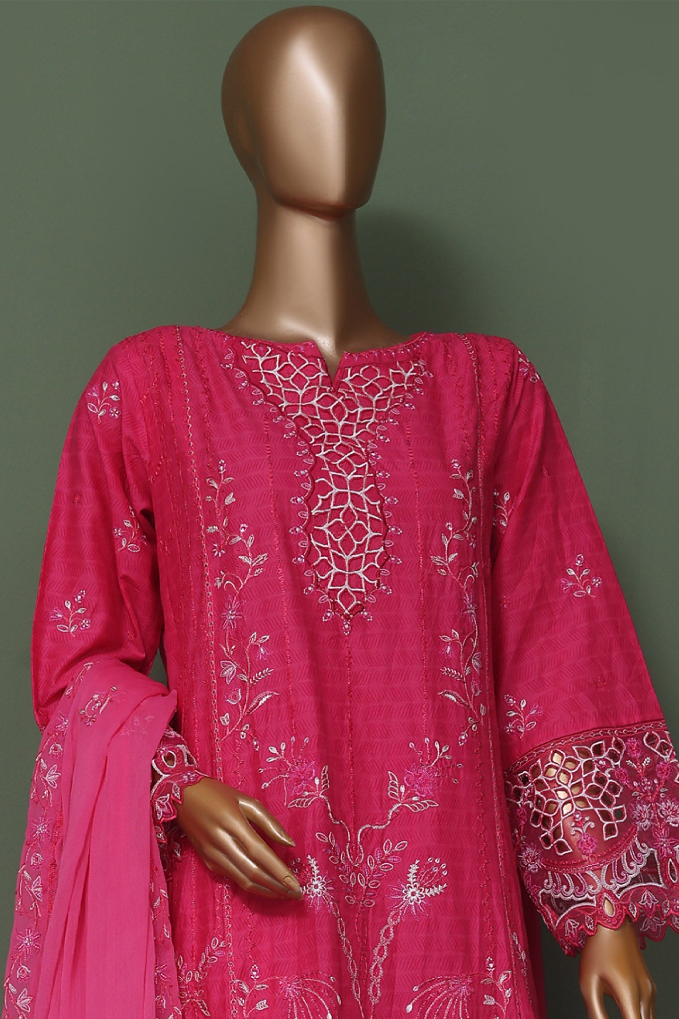 Bin Saeed Stitched 3 Piece Luxury Self Emb Cotton Frocks Collection (04)