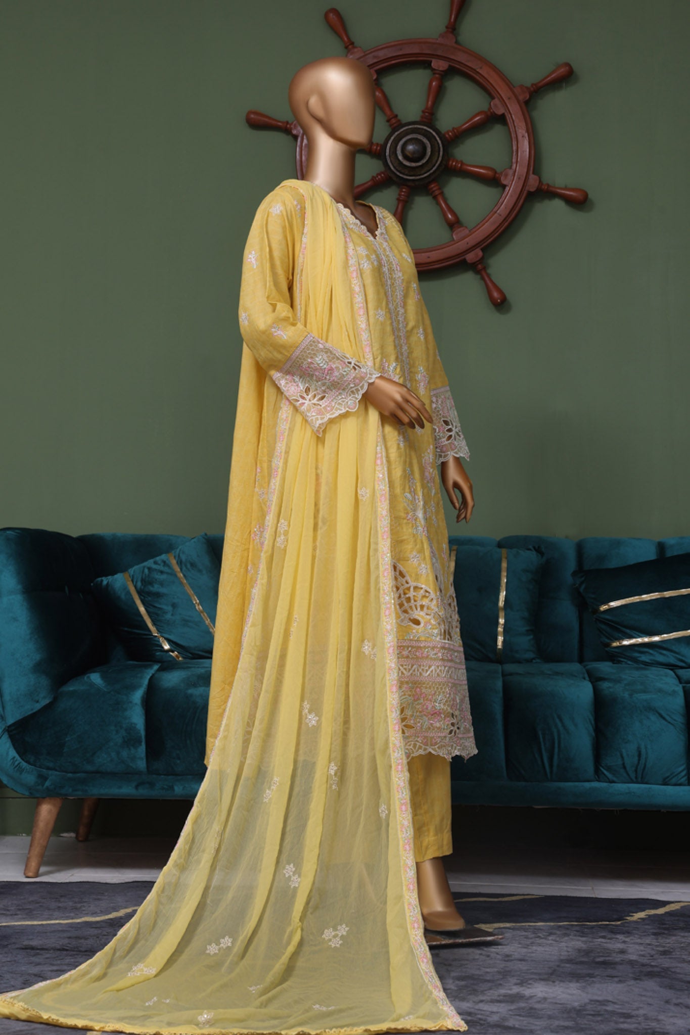 Bin Saeed Stitched 3 Piece Luxury Self Emb Cotton Frocks Collection (02)