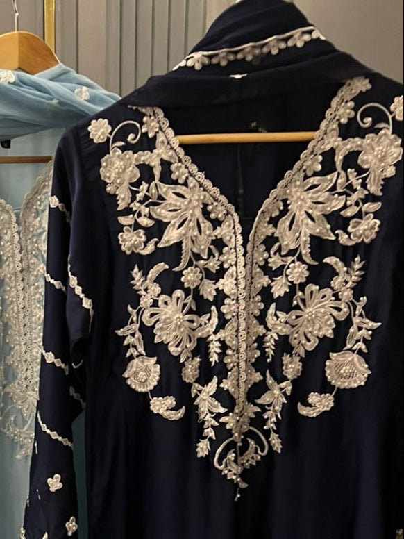 Falak Apparel's Beautiful Silk Embroidered & Embelished Article (Sky Blue)