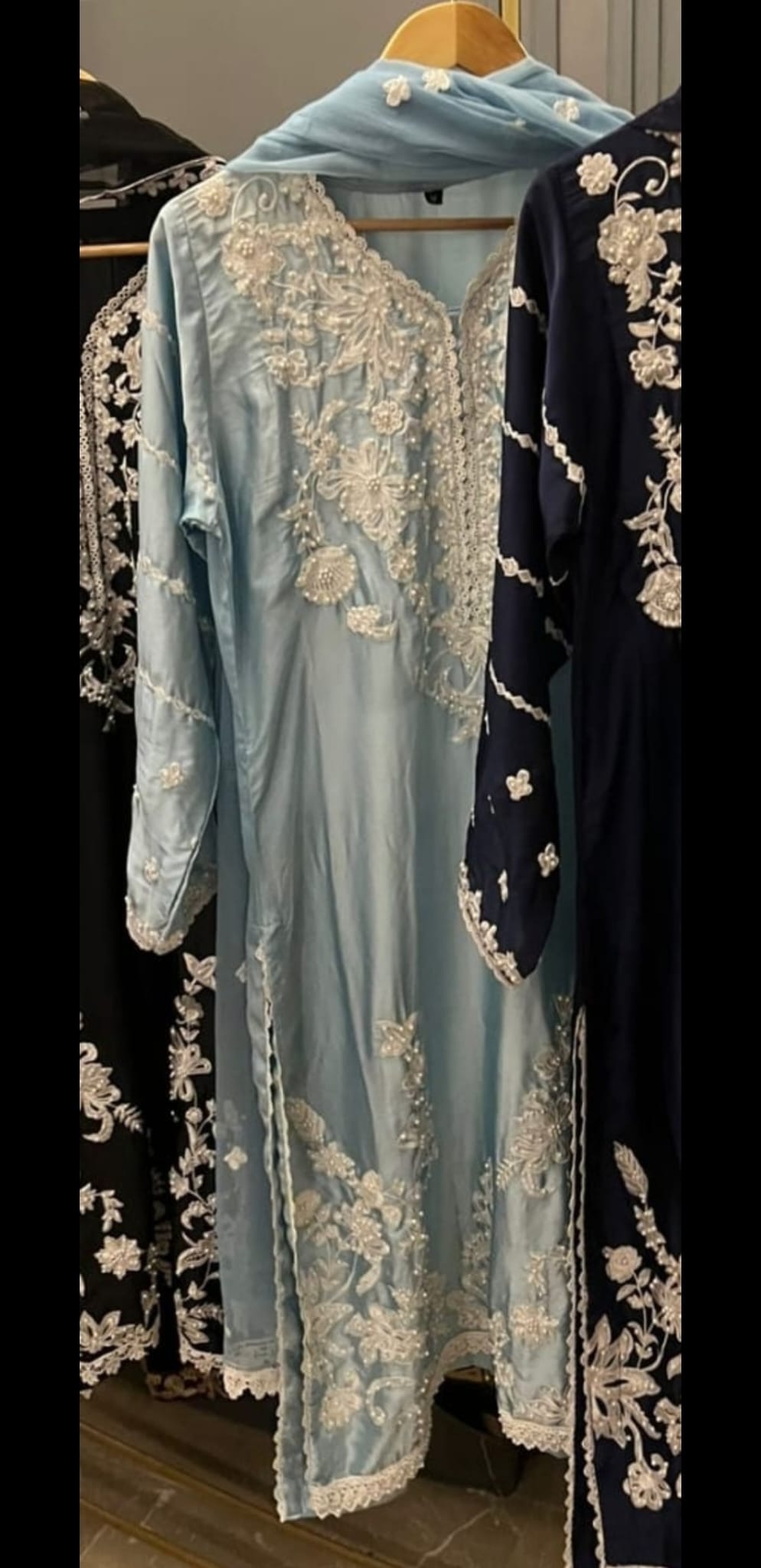 Falak Apparel's Beautiful Silk Embroidered & Embelished Article (Sky Blue)