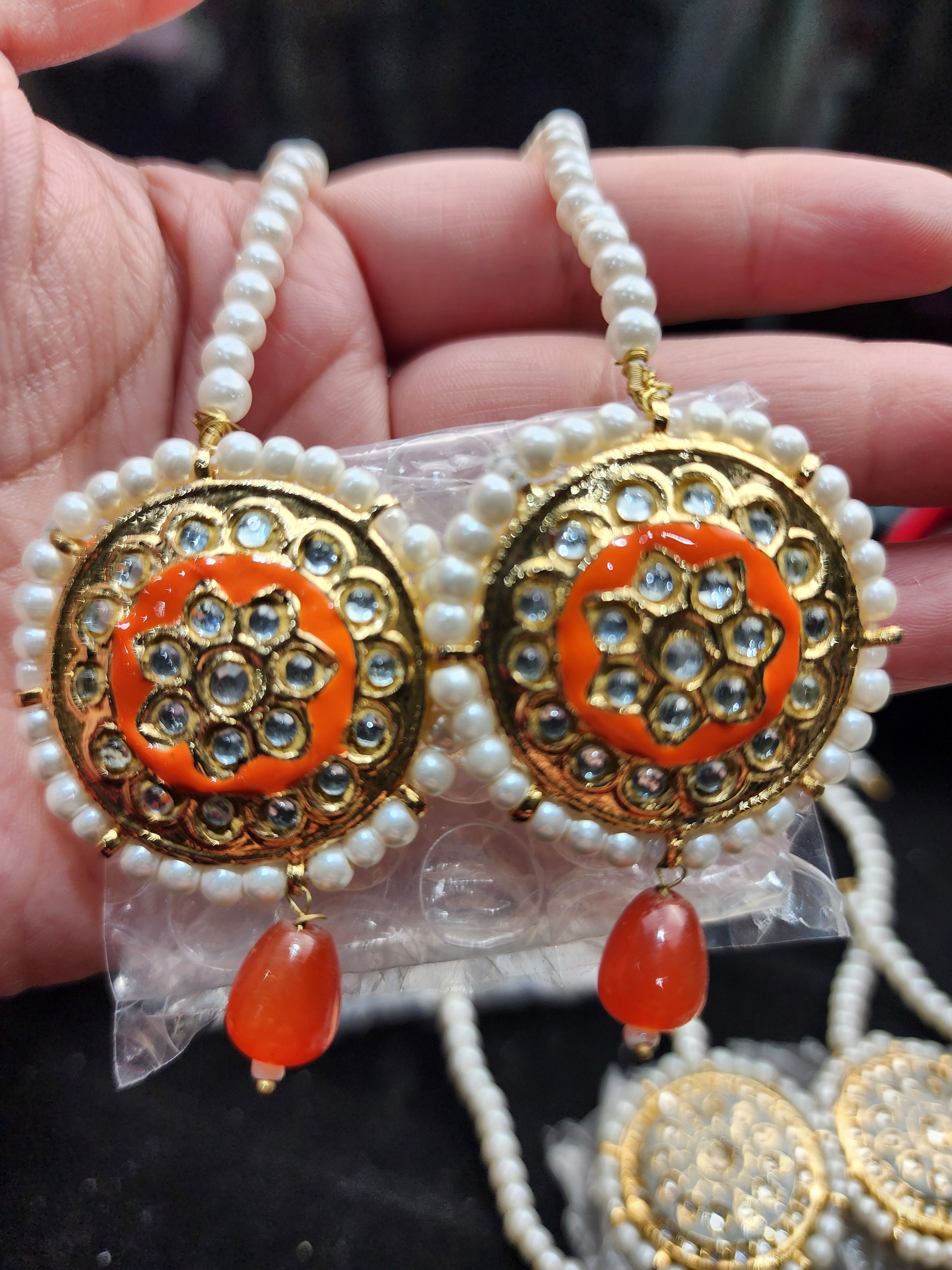 Original pakistani Thappa Kundan Meenakari Small size Earrings.