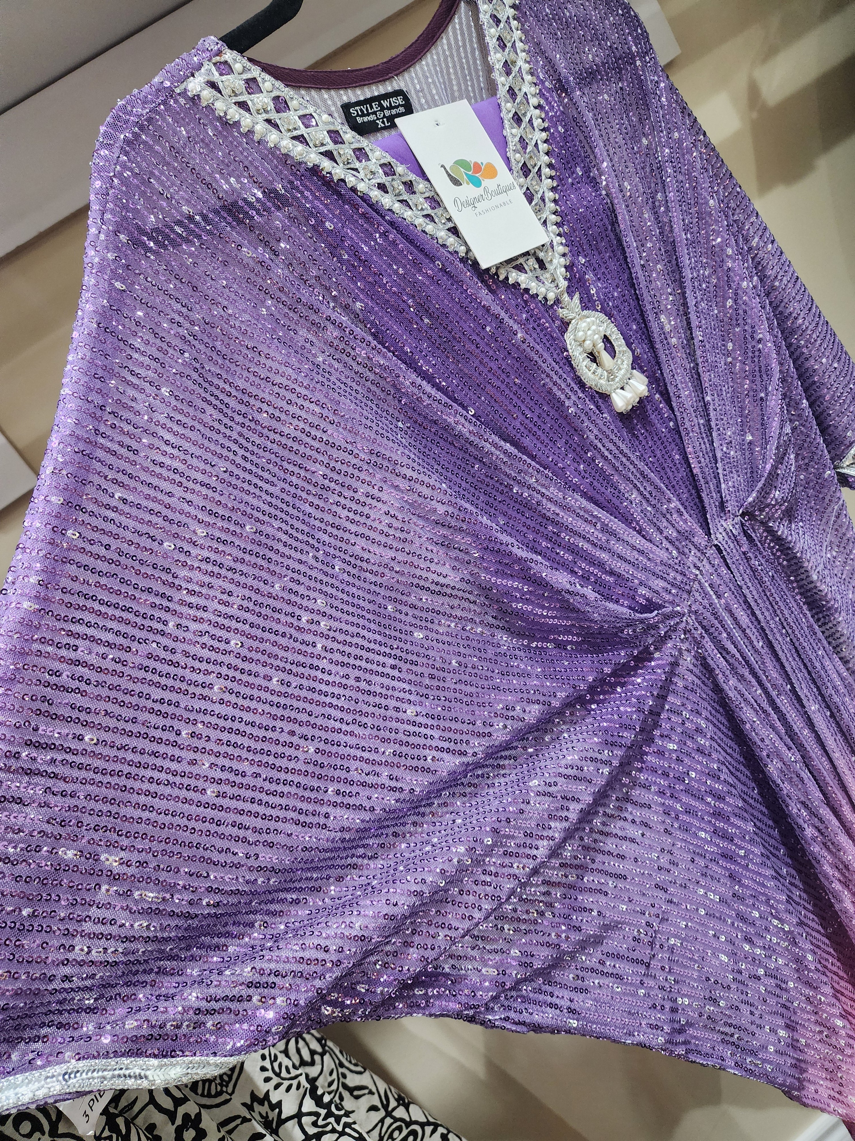 Original pakistani Designers Brand Chiffon Sequins Hand Work Kaftan.