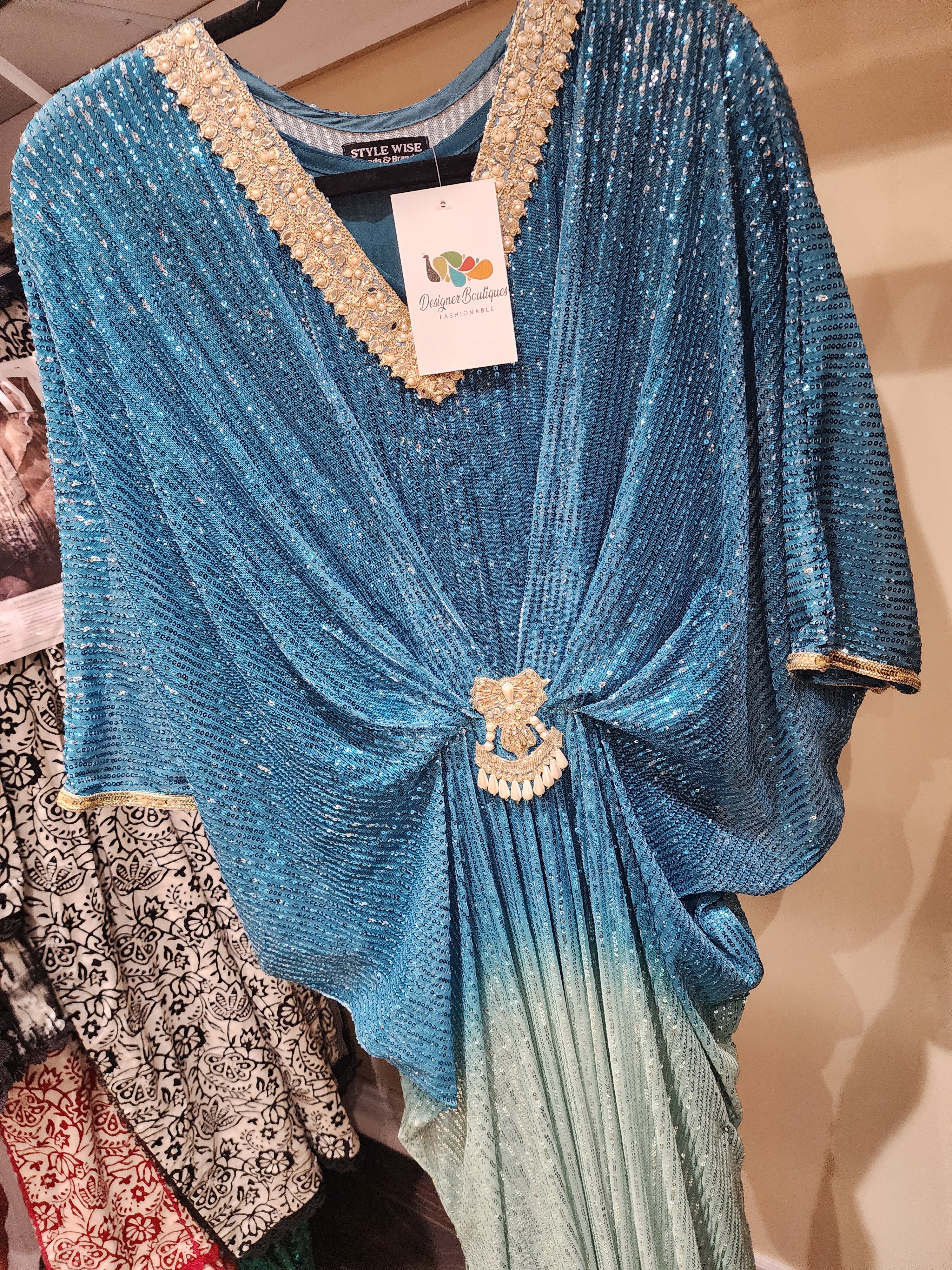 Original pakistani Designers Brand Chiffon Sequins Hand Work Kaftan.