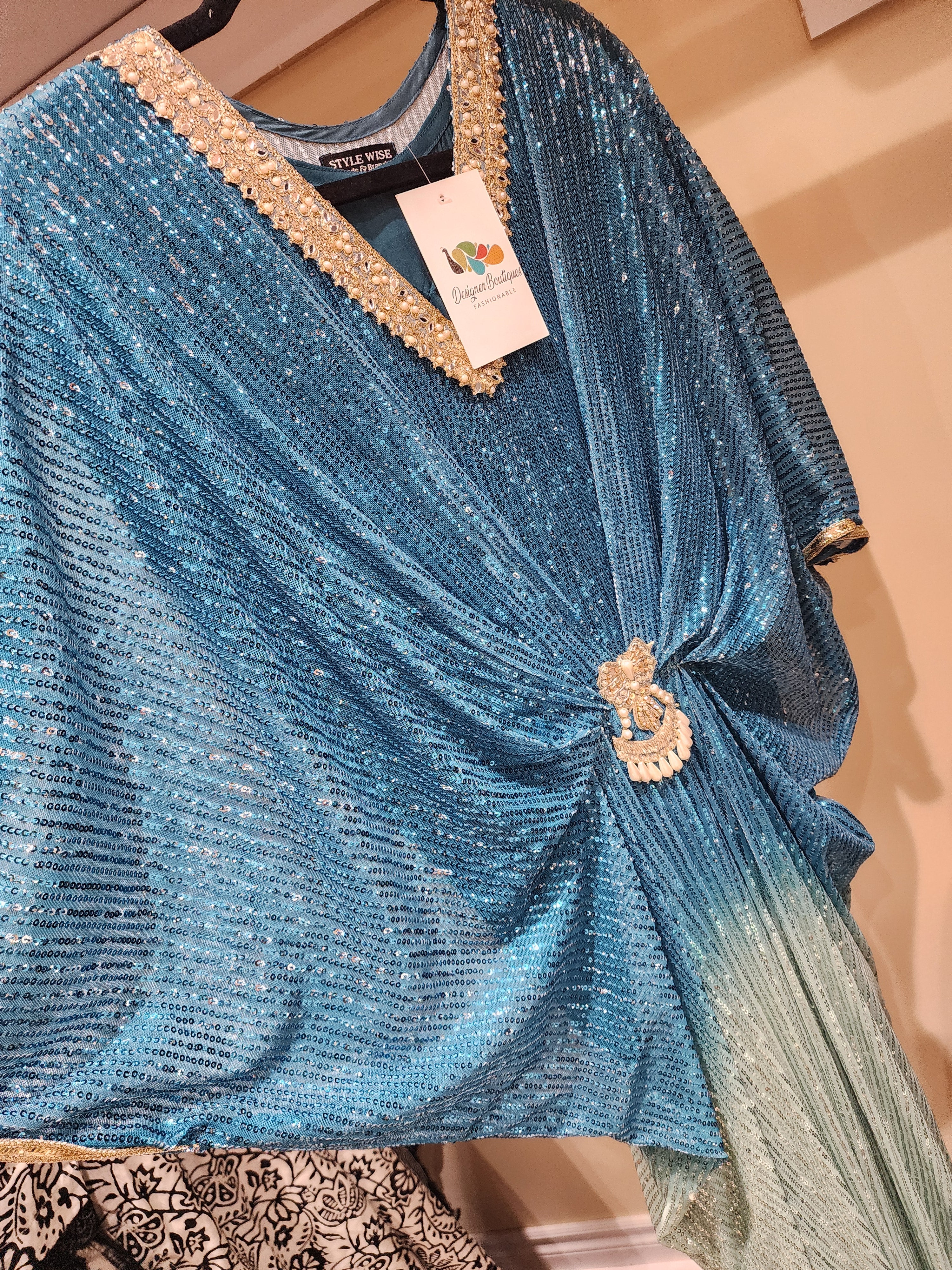 Original pakistani Designers Brand Chiffon Sequins Hand Work Kaftan.