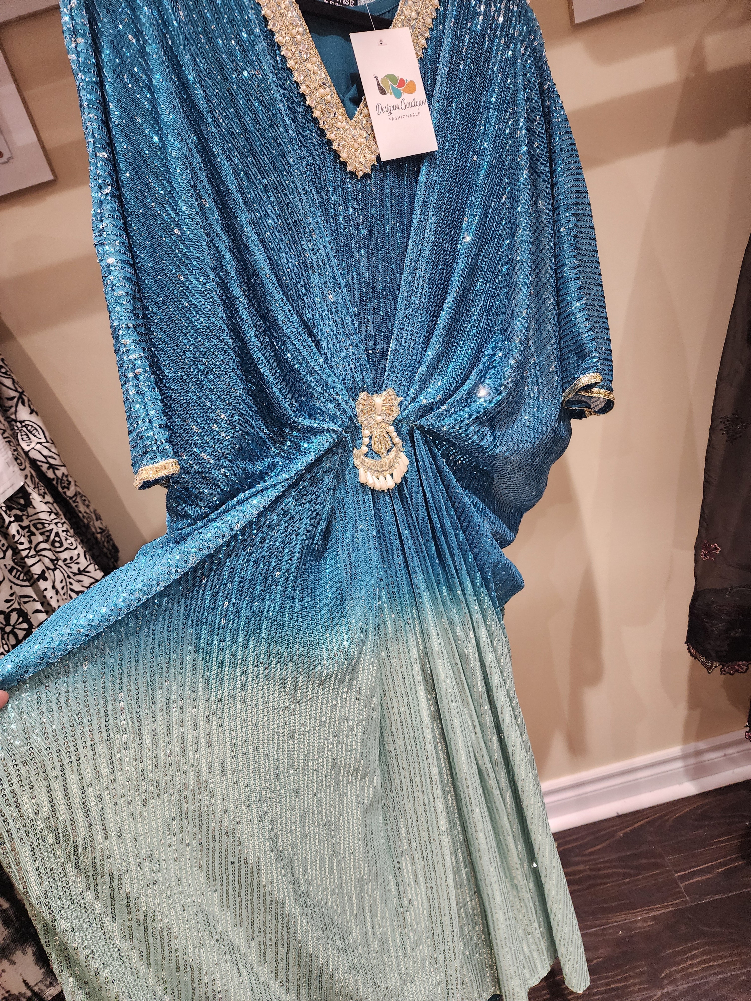 Original pakistani Designers Brand Chiffon Sequins Hand Work Kaftan.