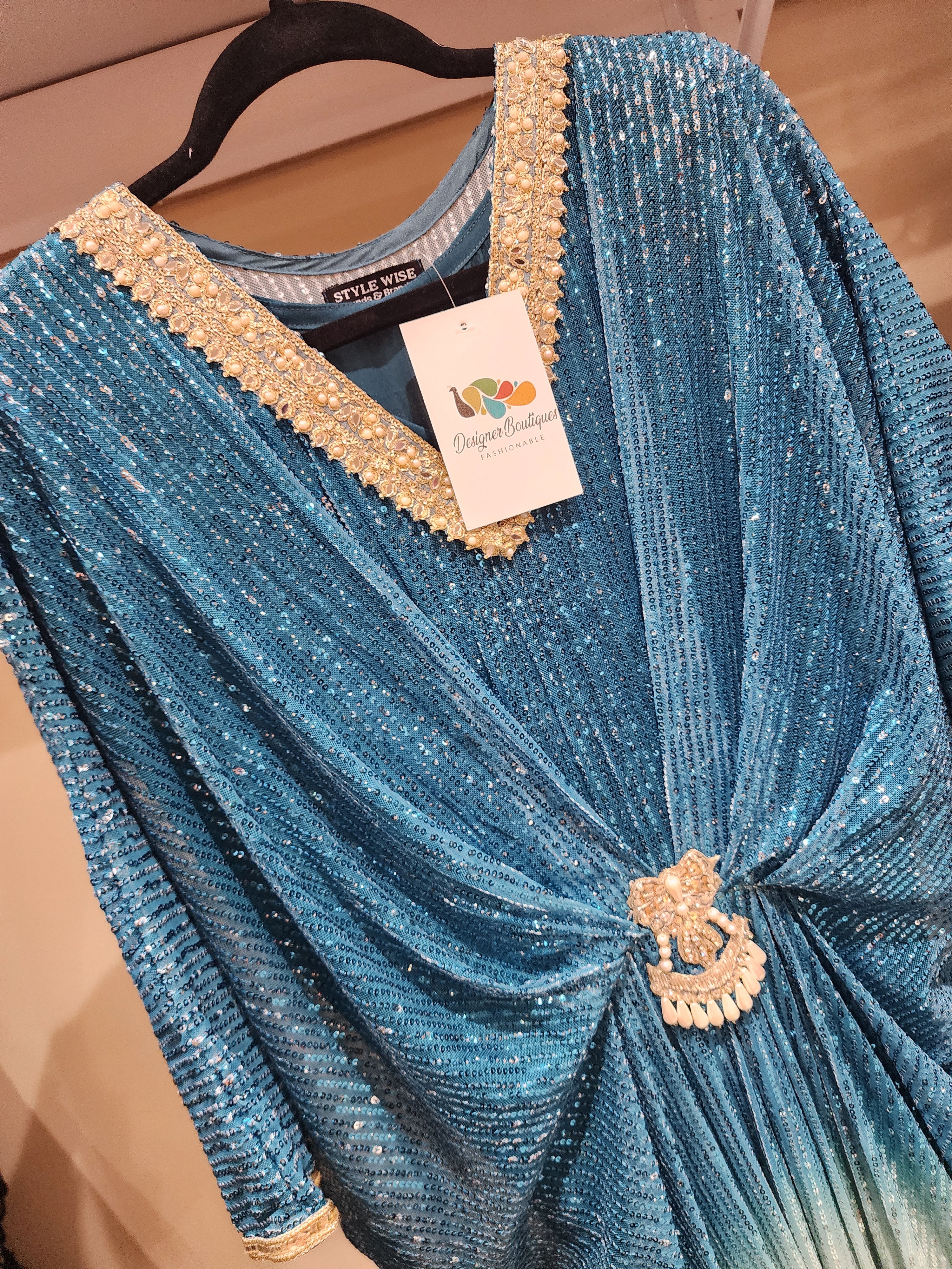 Original pakistani Designers Brand Chiffon Sequins Hand Work Kaftan.