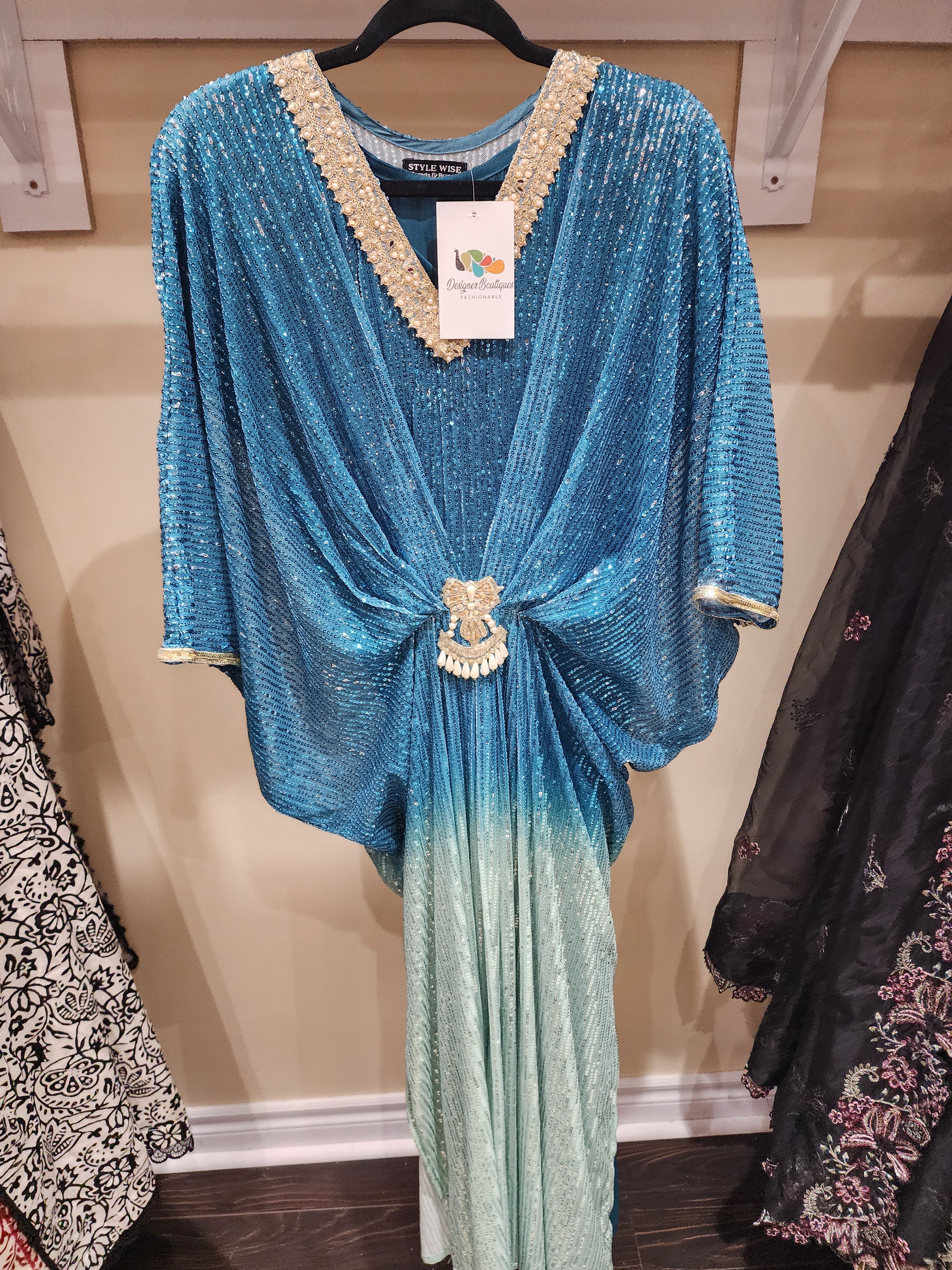 Original pakistani Designers Brand Chiffon Sequins Hand Work Kaftan.