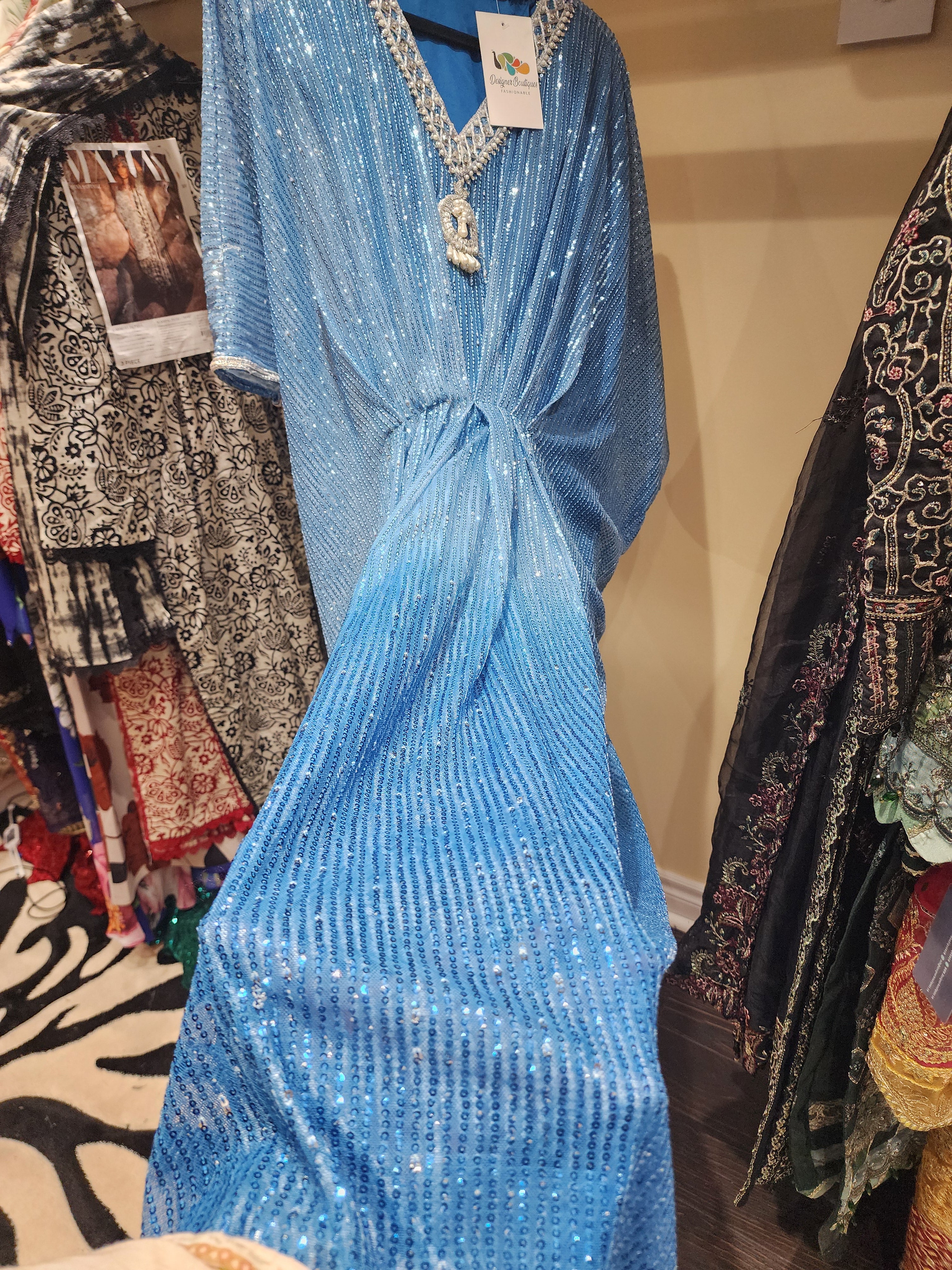 Original pakistani Designers Brand Chiffon Sequins Hand Work Kaftan.