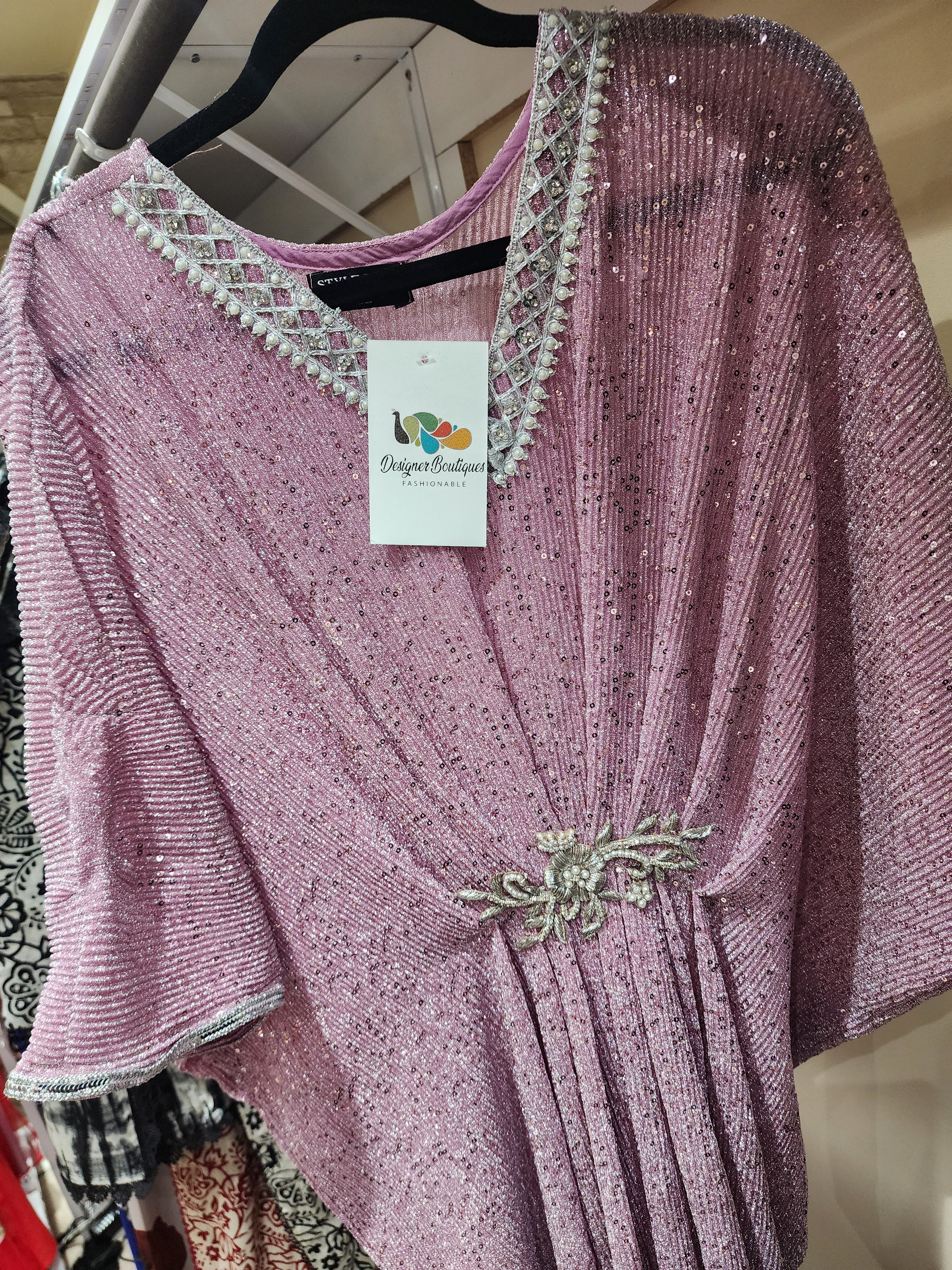 Original pakistani Designers Brand Chiffon Sequins Hand Work Kaftan.