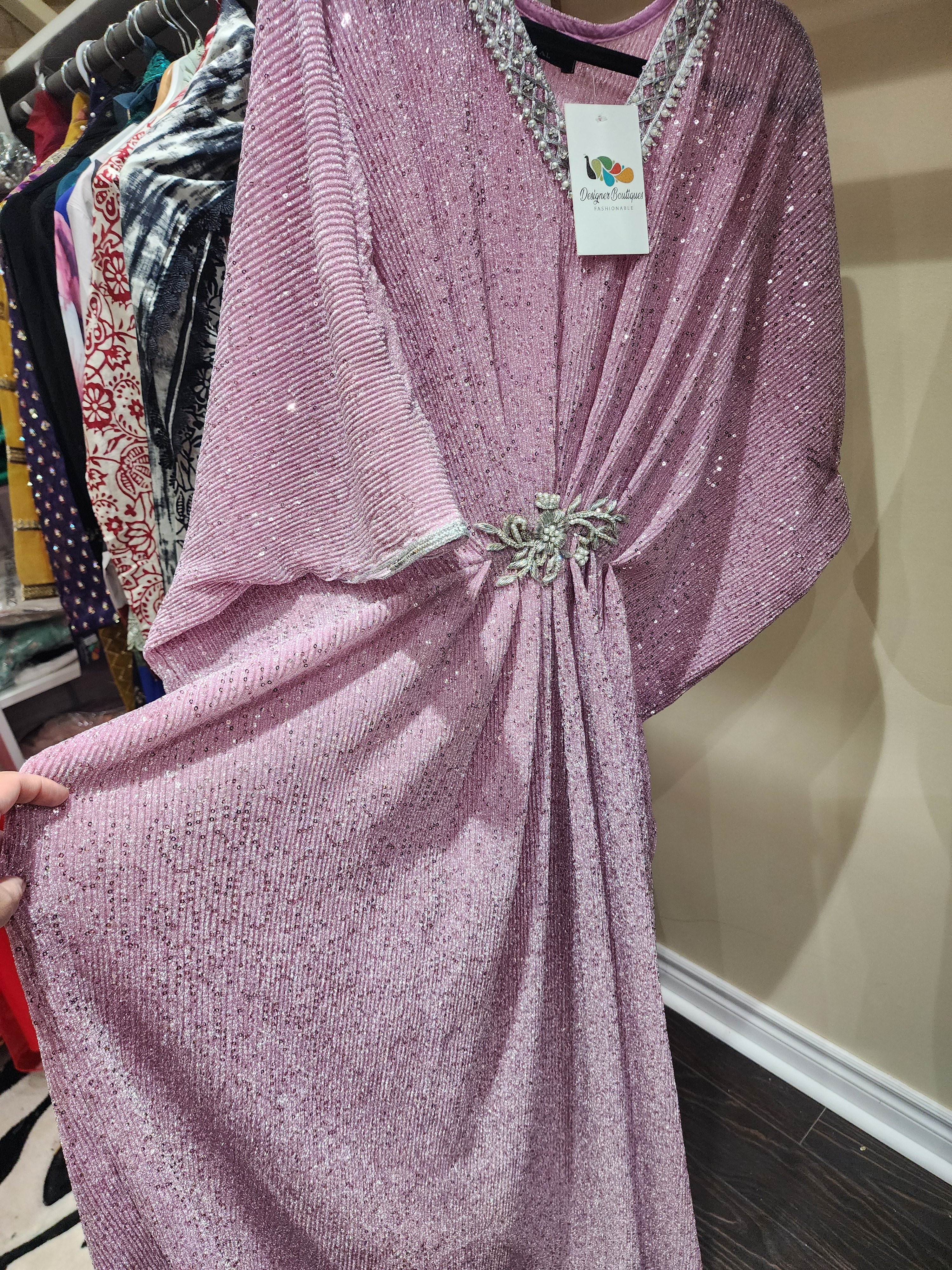 Original pakistani Designers Brand Chiffon Sequins Hand Work Kaftan.