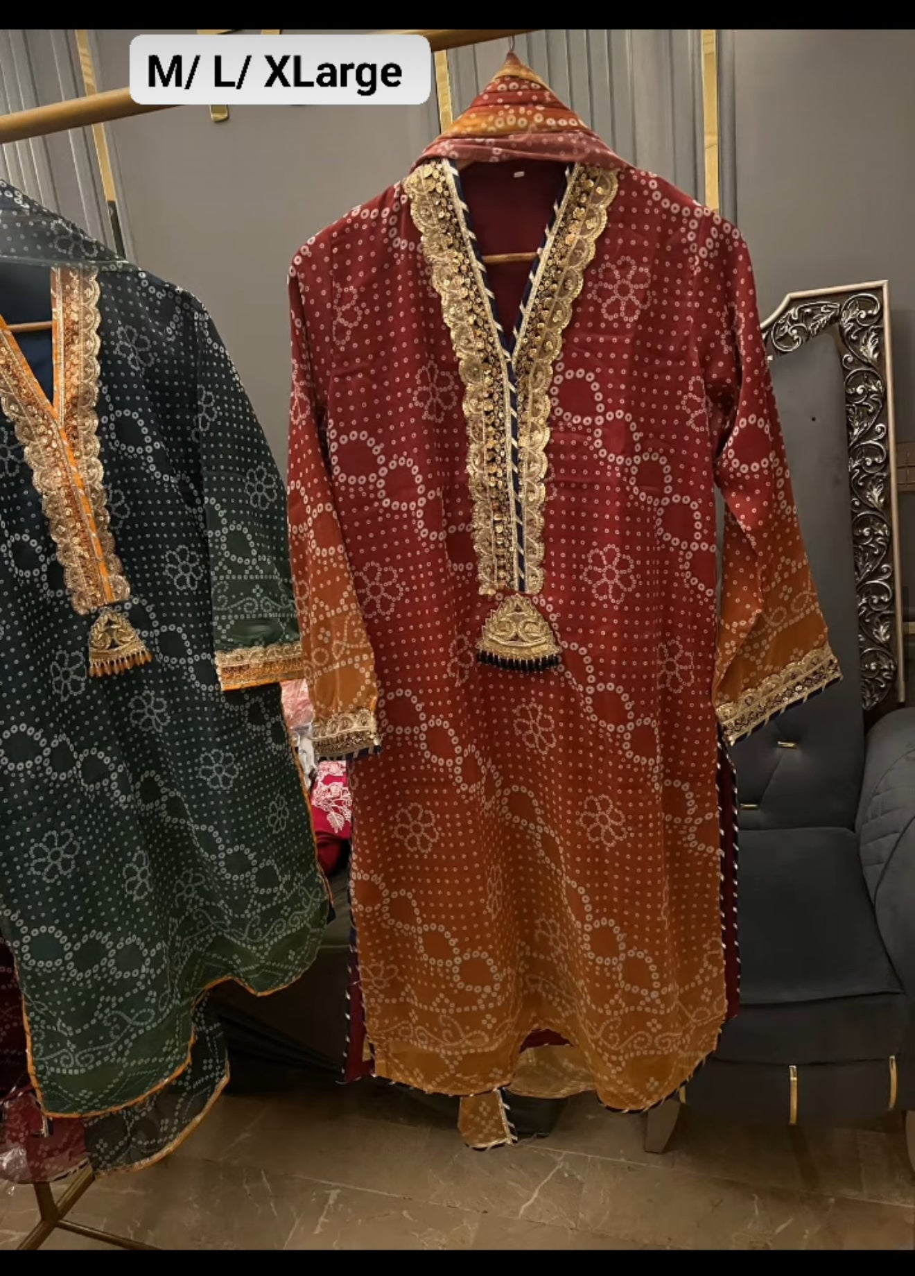 Chiffon heavy embroidered front and back 
With heavy embroidered dopatta
Silk trousers