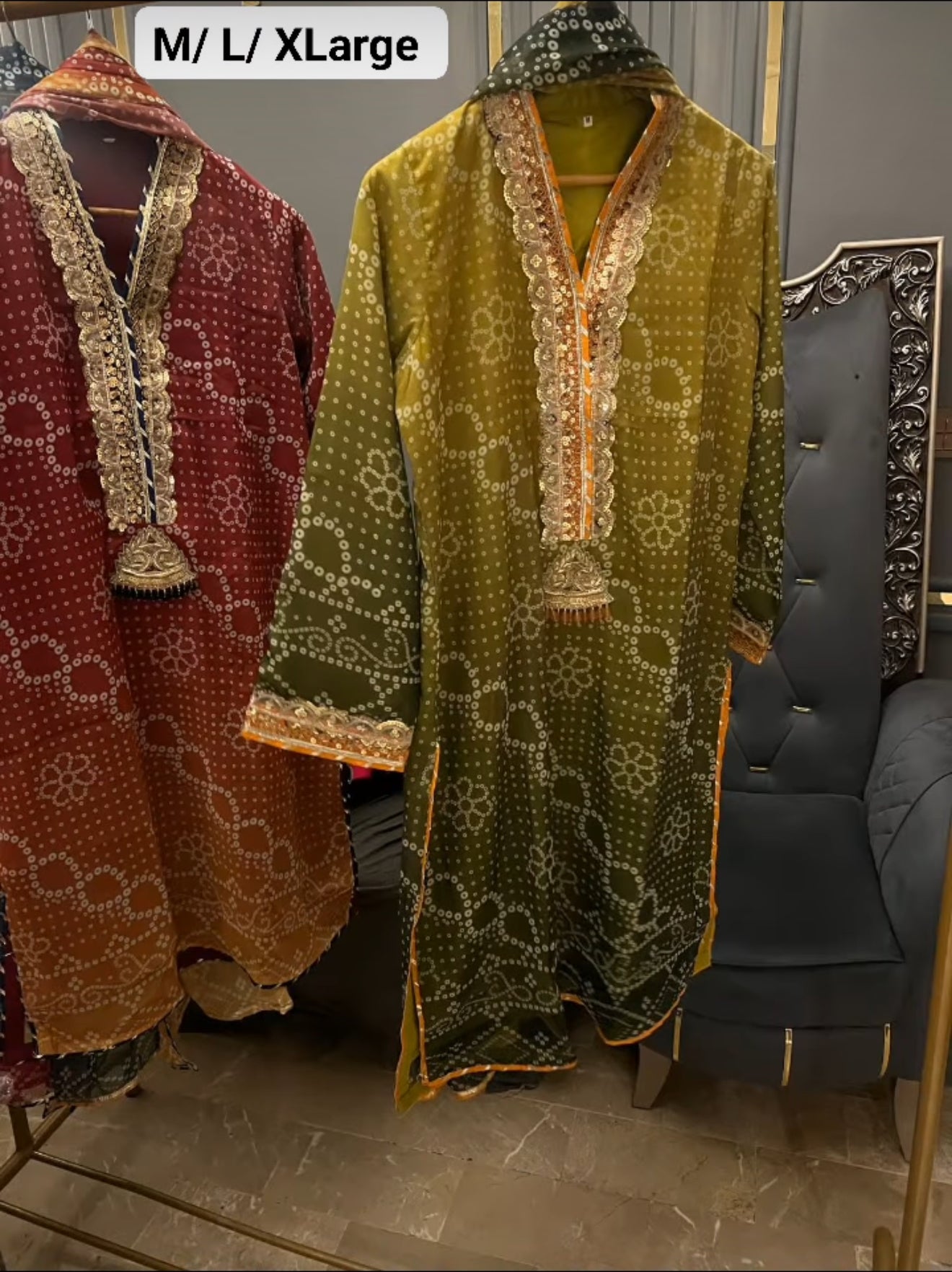 Chiffon heavy embroidered front and back 
With heavy embroidered dopatta
Silk trousers