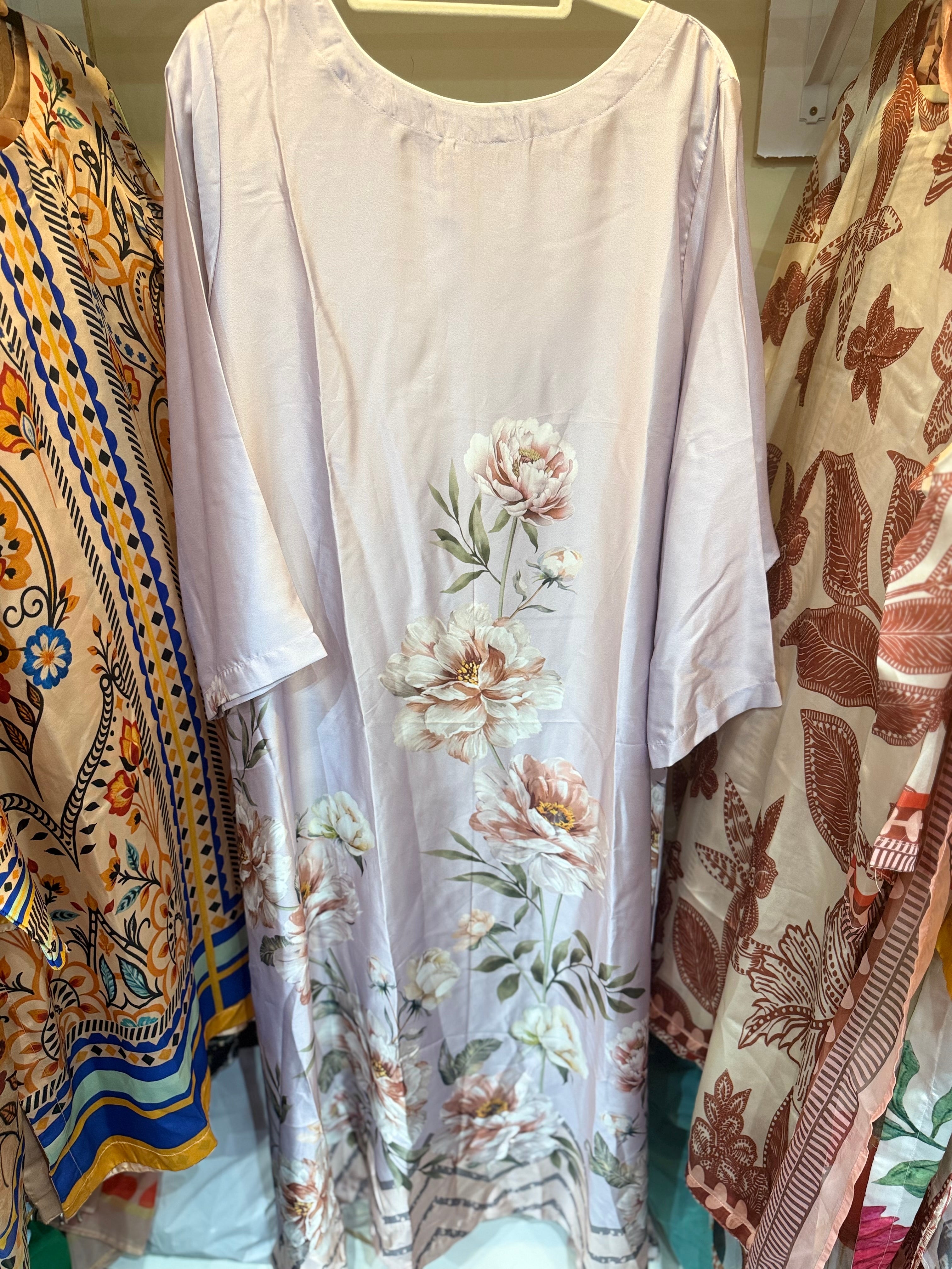 Original Pakistani Long Silk Printed Gown .