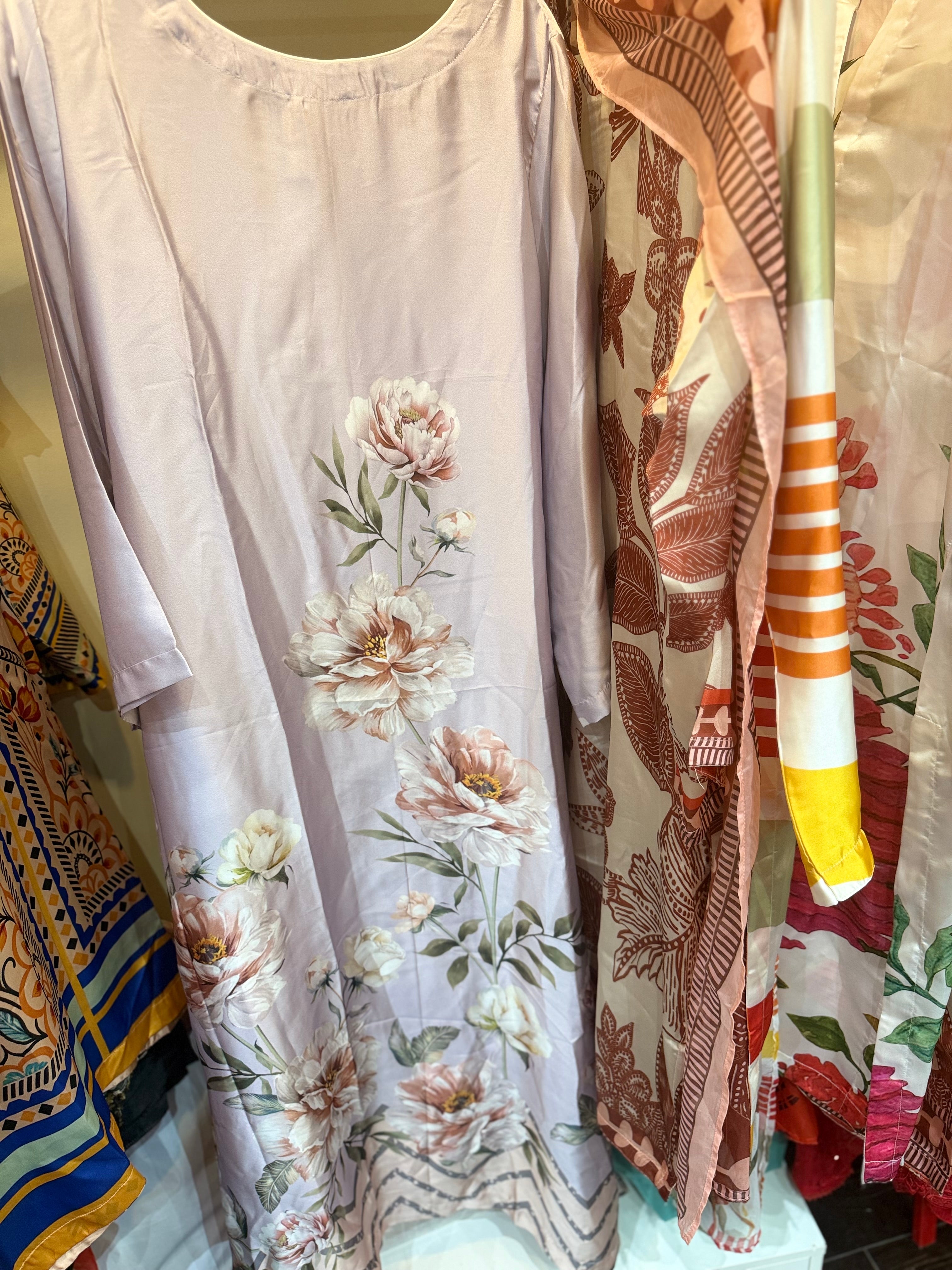 Original Pakistani Long Silk Printed Gown .