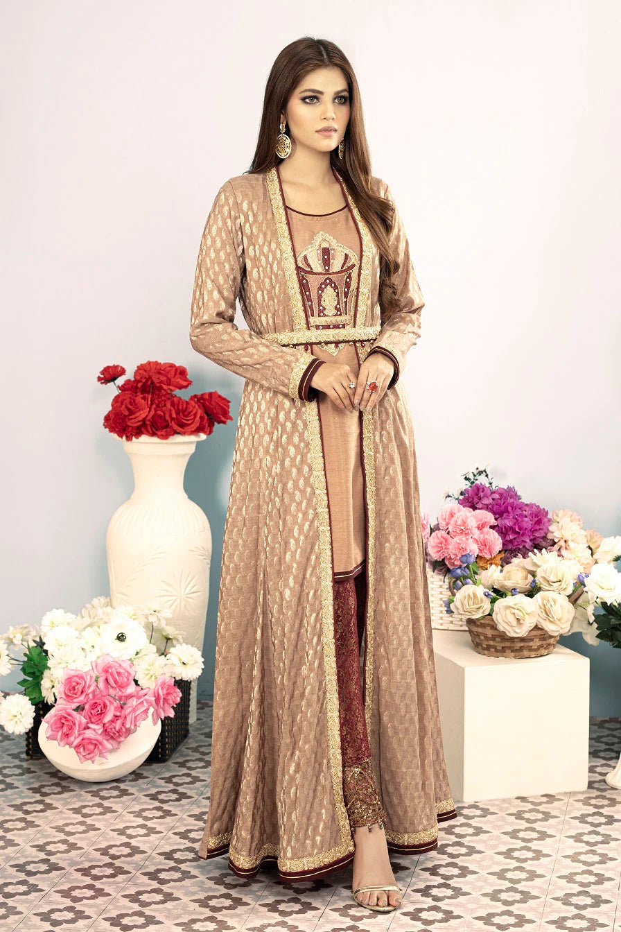 NAKOOSH Beige Jacquard Stitched Coat Style Shirt