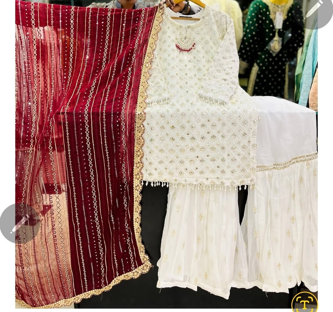 Original pakistani Luxury Garara Chiffon Stitched 3PC  .