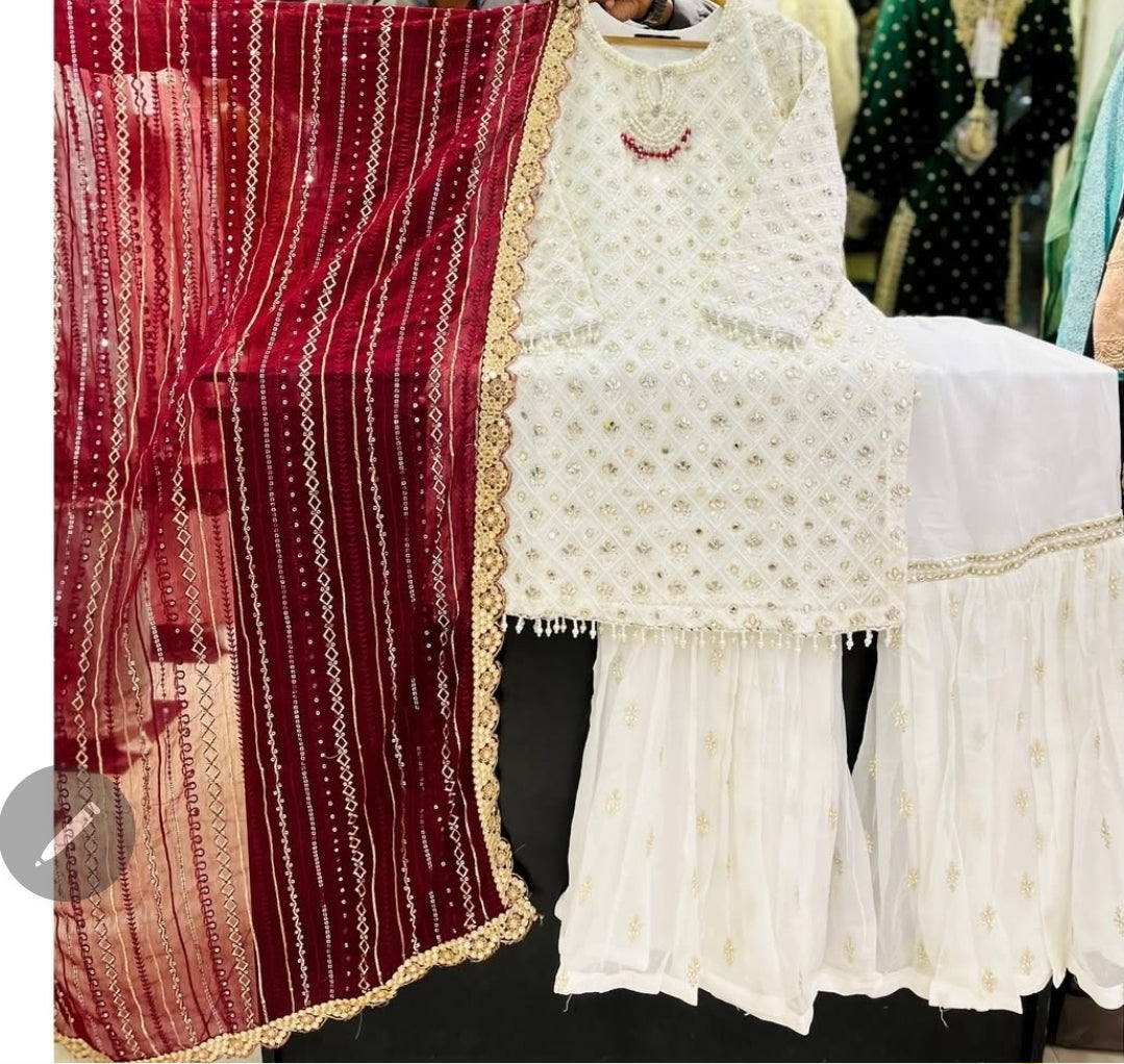 Original pakistani Luxury Garara Chiffon Stitched 3PC  .