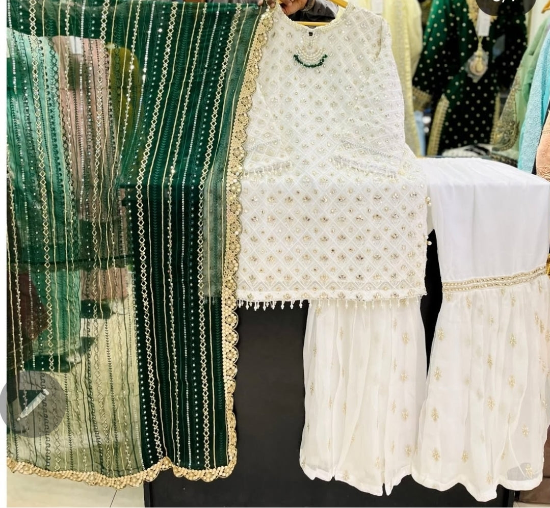 Original pakistani Luxury Garara Chiffon Stitched 3PC  .