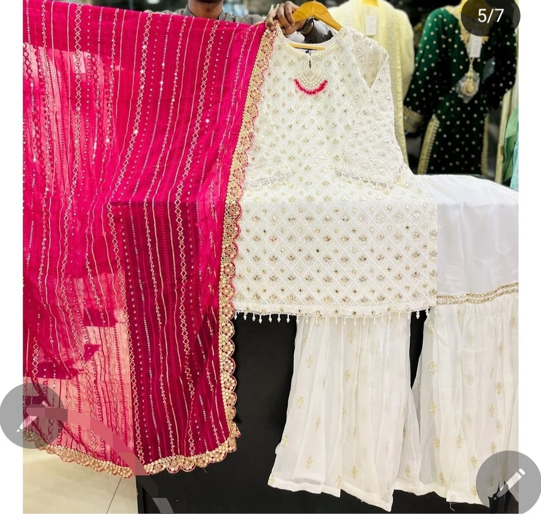Original pakistani Luxury Garara Chiffon Stitched 3PC  .