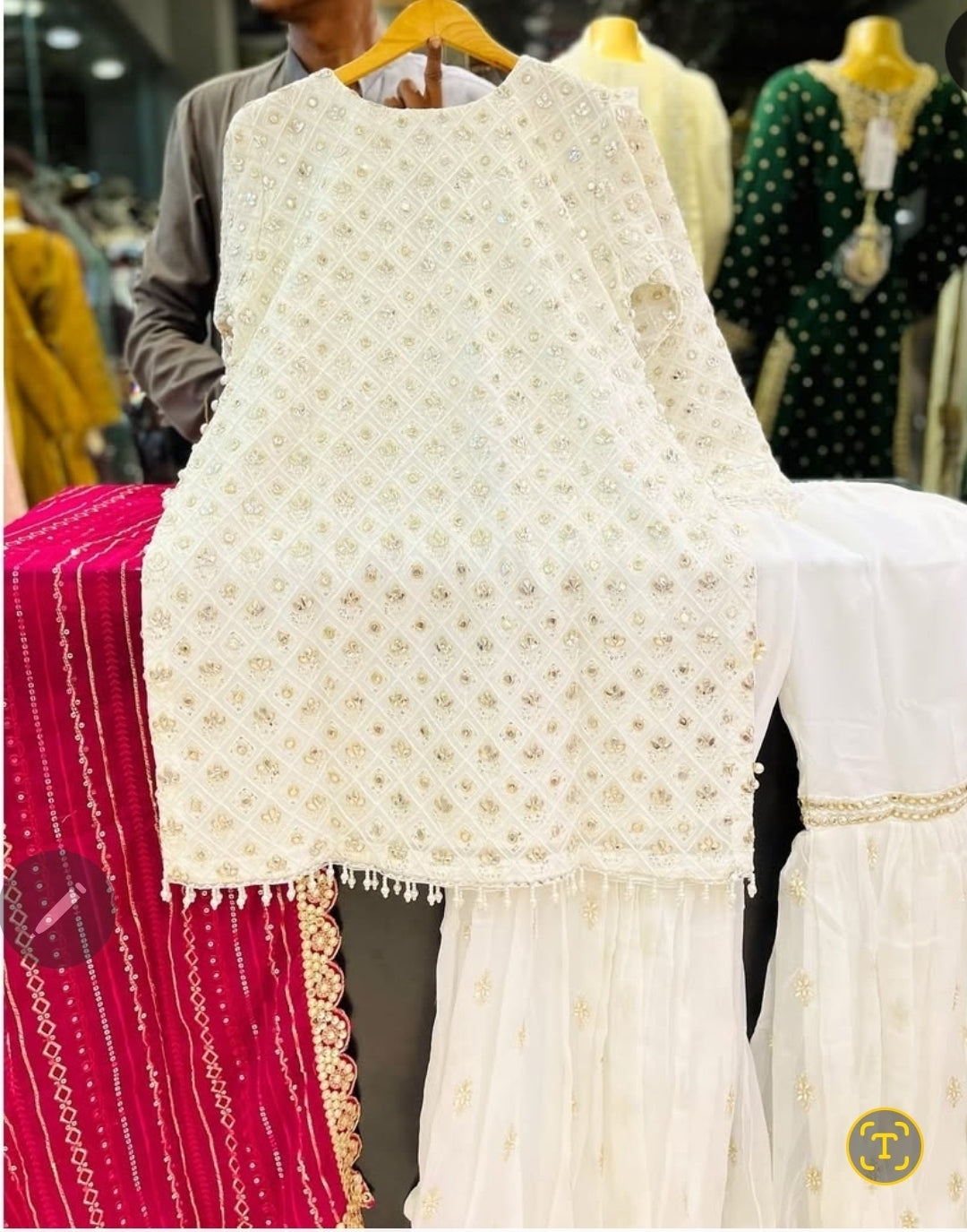 Original pakistani Luxury Garara Chiffon Stitched 3PC  .