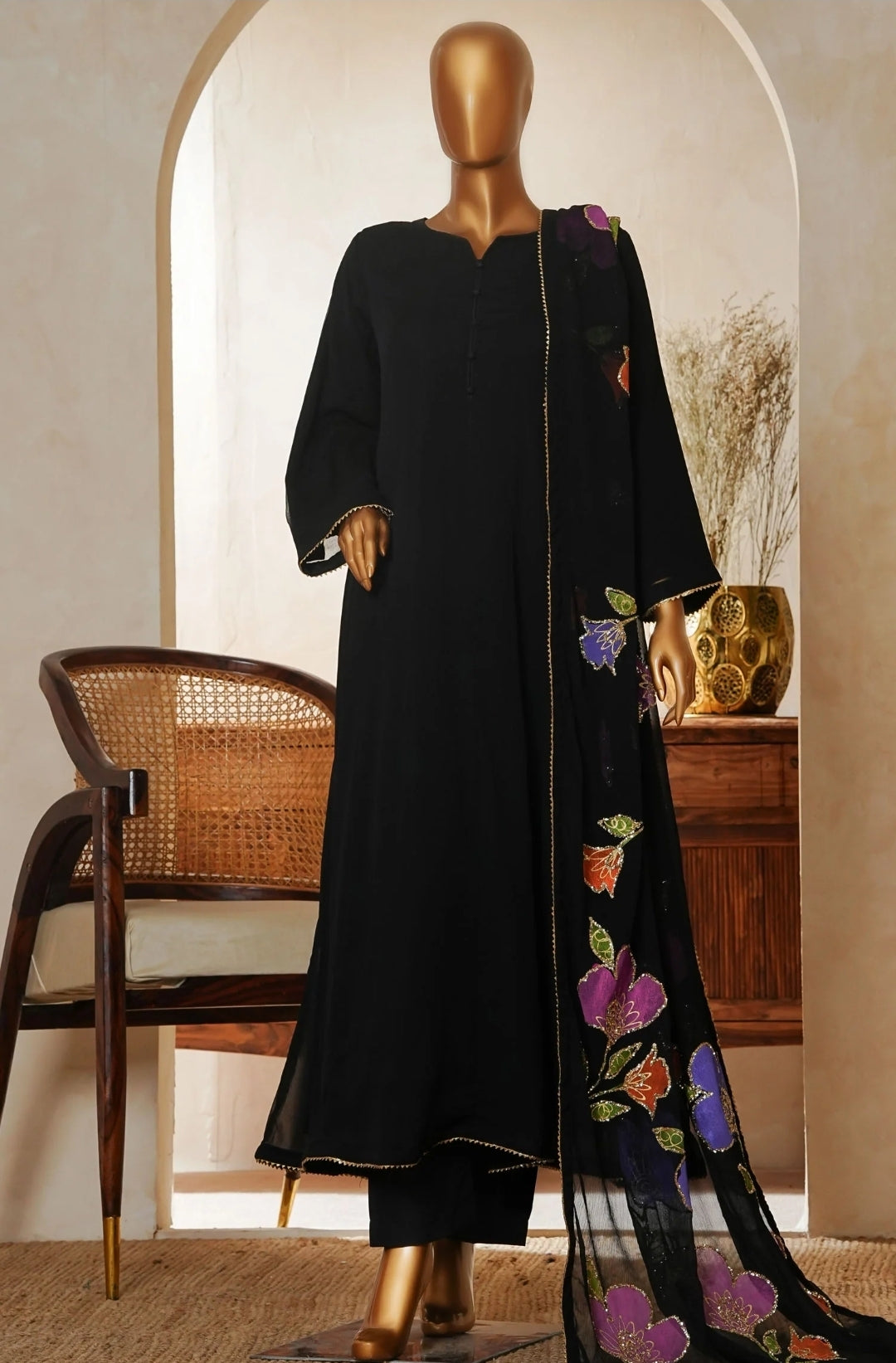 Amna Kadija Luxury Chiffon Long Maxi Gown Stitched 3PC Collection.