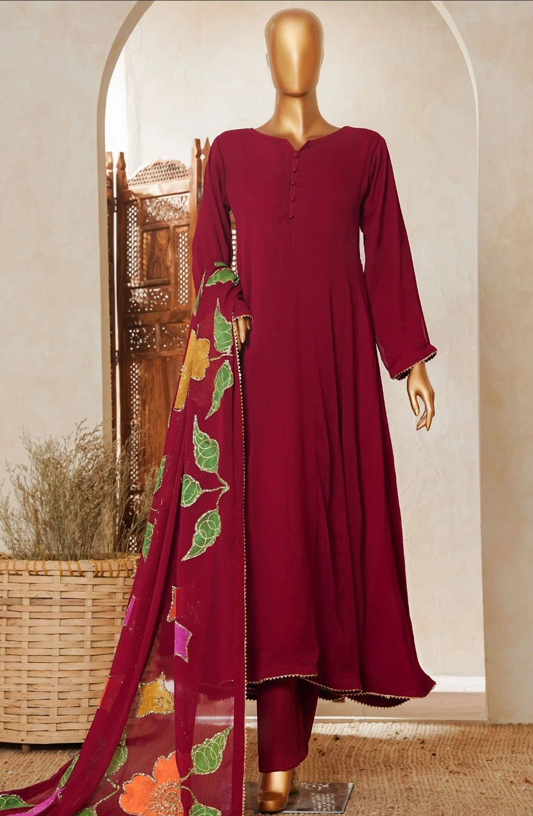 Amna Kadija Luxury Chiffon Long Maxi Gown Stitched 3PC Collection.