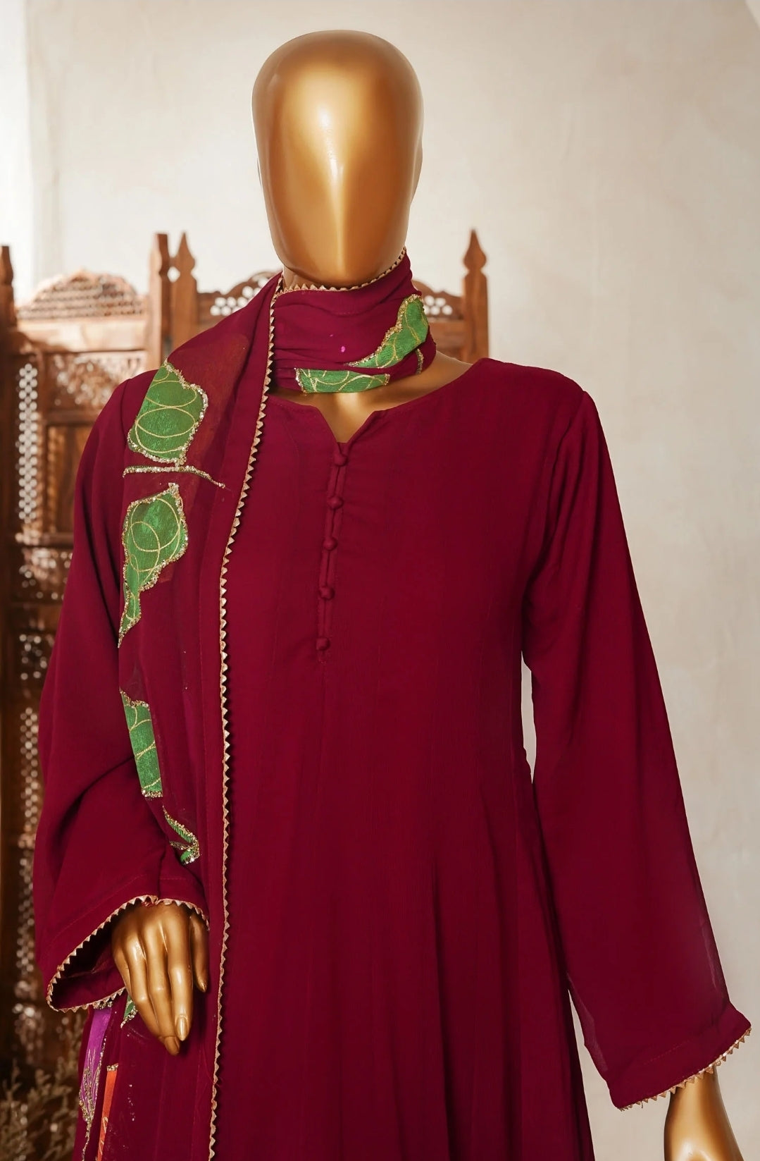 Amna Kadija Luxury Chiffon Long Maxi Gown Stitched 3PC Collection.
