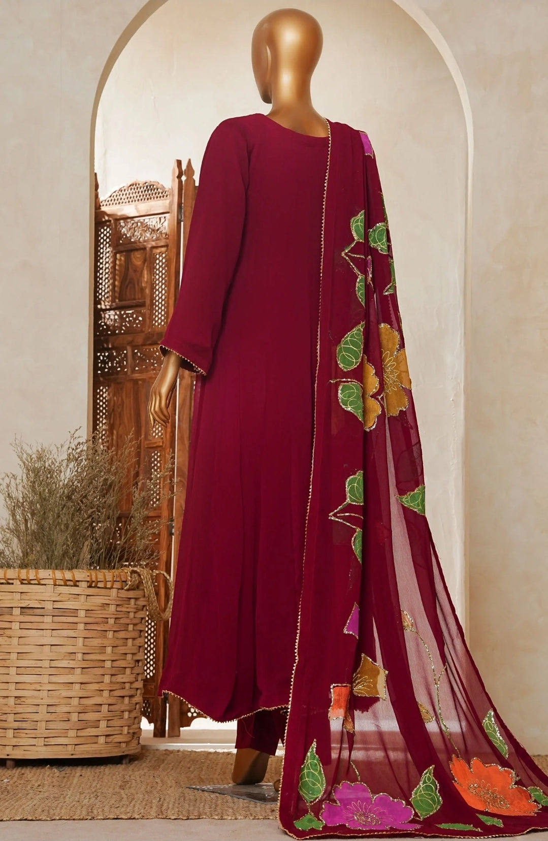 Amna Kadija Luxury Chiffon Long Maxi Gown Stitched 3PC Collection.