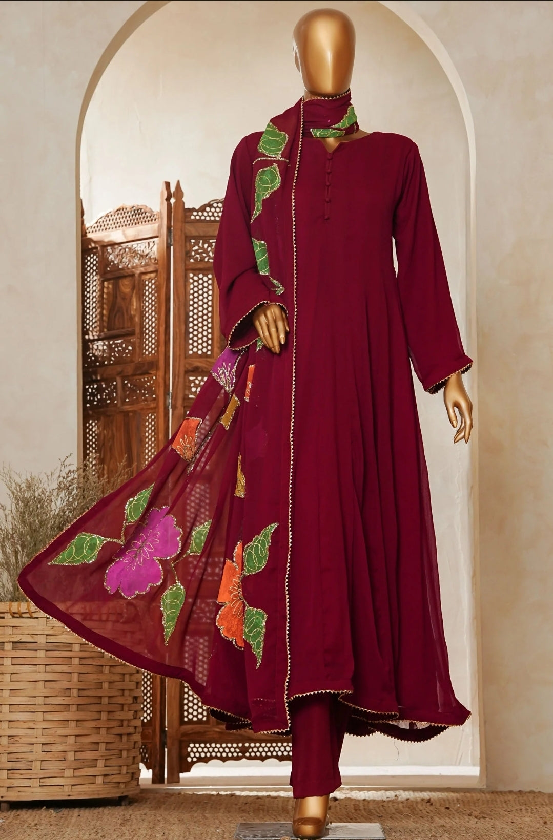 Amna Kadija Luxury Chiffon Long Maxi Gown Stitched 3PC Collection.