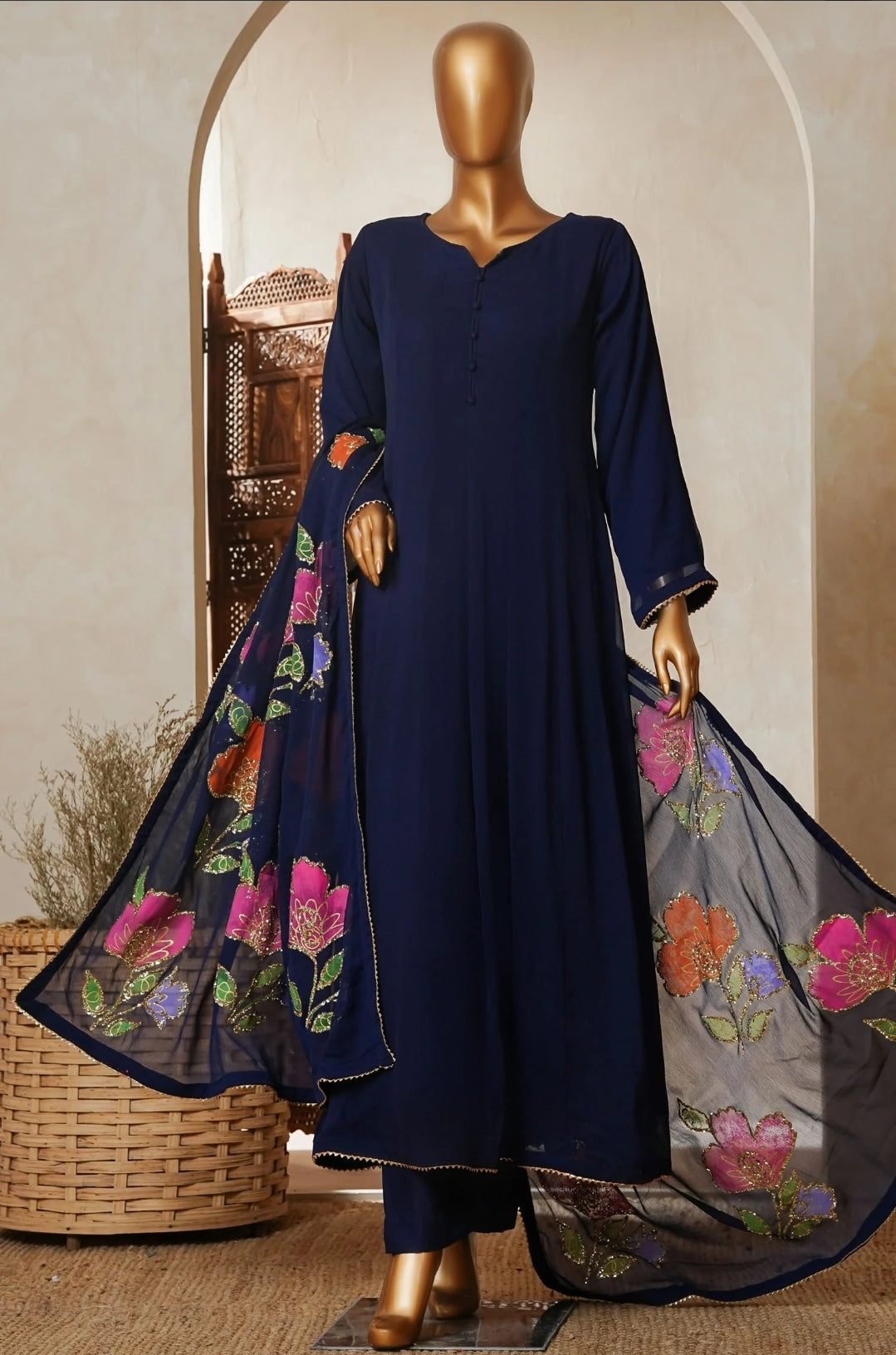 Amna Kadija Luxury Chiffon Long Maxi Gown Stitched 3PC Collection.